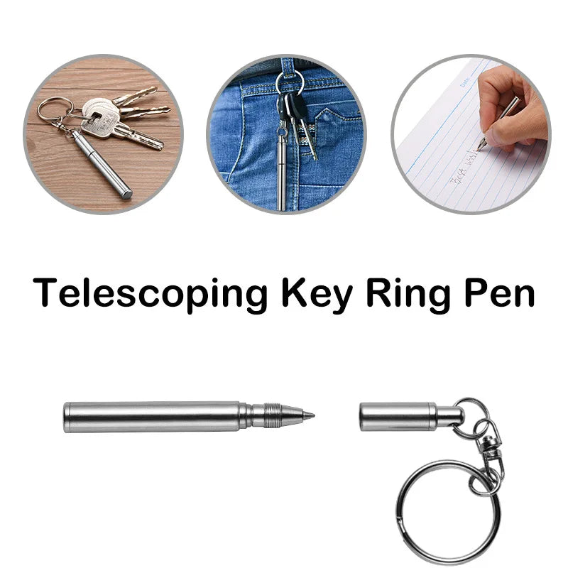 1PCS Stainless Steel Telescopic Ballpoint Pen Multifunctional Portable Keychain Metal Pen Telescoping Pen Tool