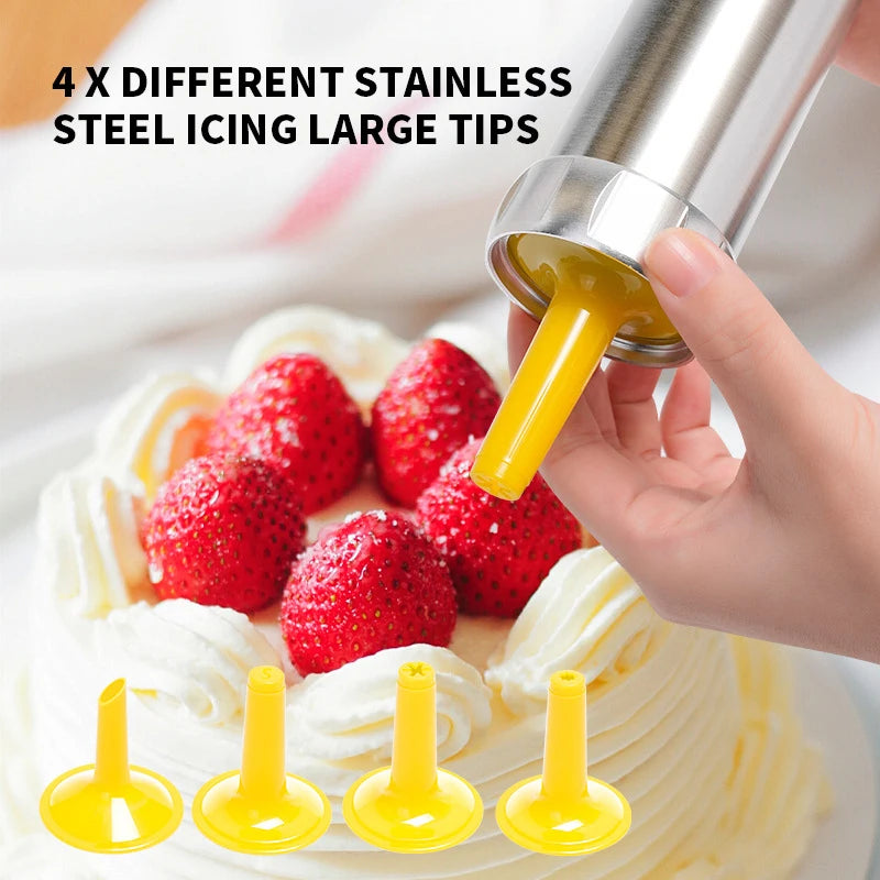 Stainless Steel Cake Cream Decorating Gun Sets Cookie Making Machine Nozzles Mold Pastry Syringe Extruder Outdoor Tableware