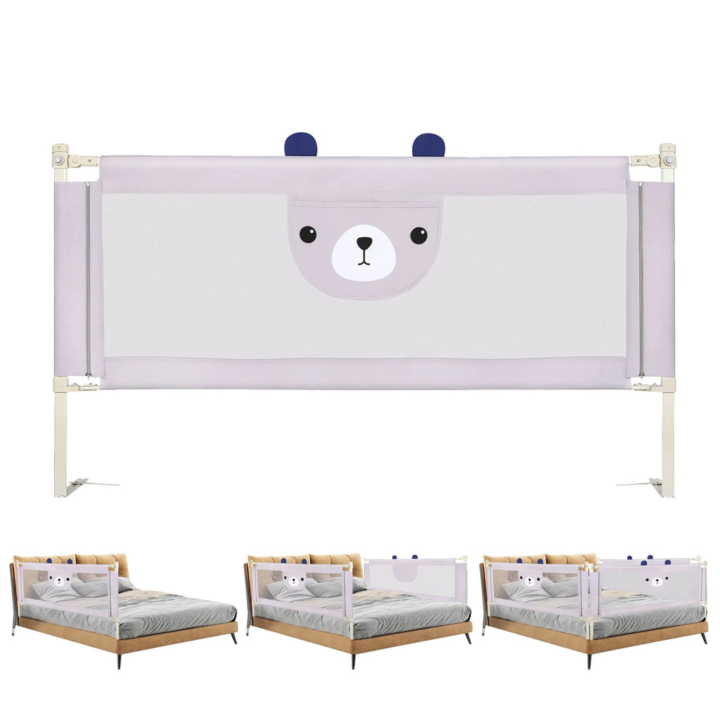 30-level adjustable baby bed barrier metal frame Anti-drop light gray breathable fabric with cute pattern, cm/cm