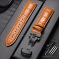 10/12/14/15/16/17/18/19/20/21/22/23/24mm Cowhide Leather Watch Strap Waterproof Sport Wrist Band Metal Butterfly Buckle Bracelet