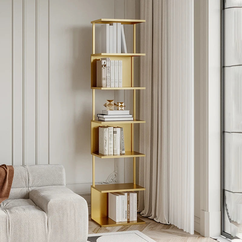 Metal Multi-Tier Display Bookshelf Modern Floor Standing Storage Shelf for Living Room/ Home Office Space-Saving Book Organizer