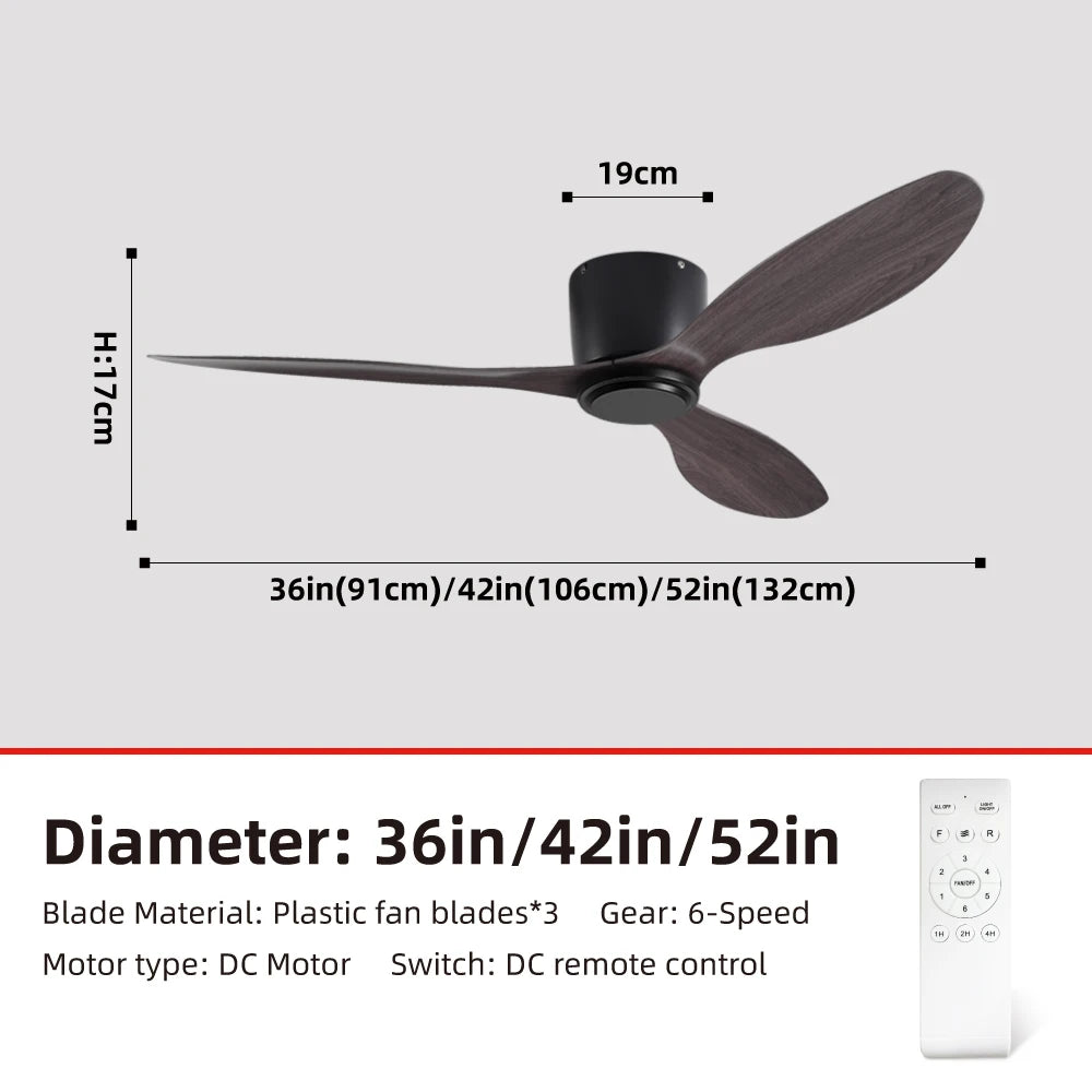 FUMANJIA Ultra-Thin DC Ceiling Fan with Remote - 6-Speed Silent, 3 ABS Blades, Ideal for Low Ceilings & Minim Spaces（No Light）