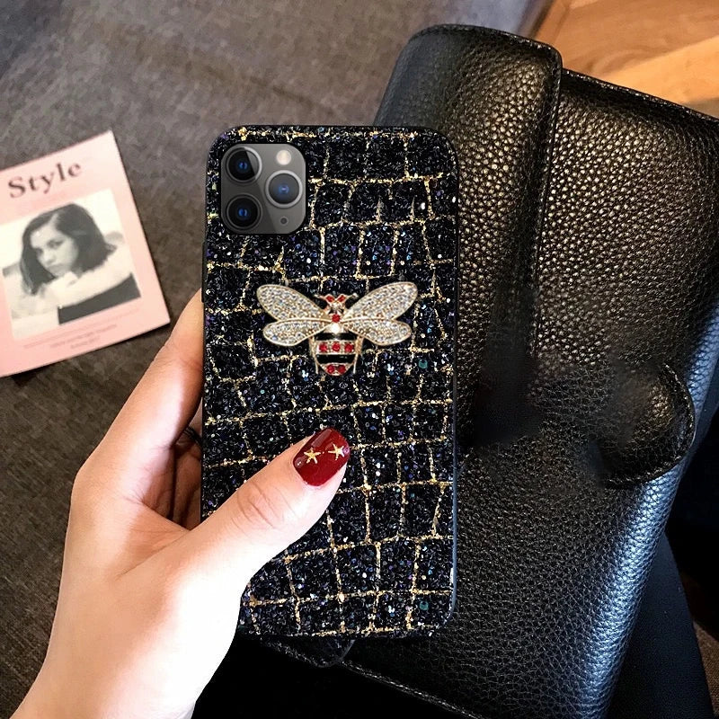 Luxurious Glitter Diamond Bee Phone Case For iPhone17 16 15 14 13 12 11 Pro MAX Plus + Bling Cover For iPhone17 promax