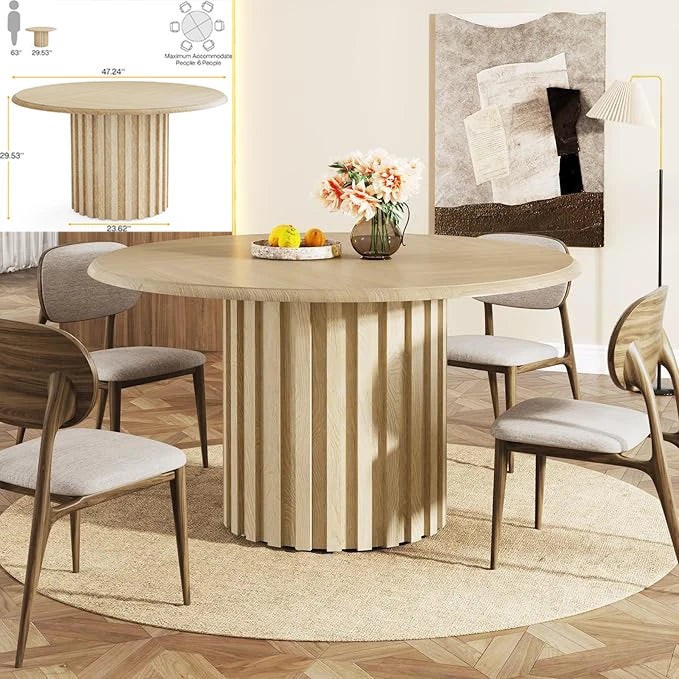 LITTLE TREE Oval Dining Table for 6 People, 55.11-Inch Farmhouse Kitchen Dinner Table with Cylindrical Pedestal