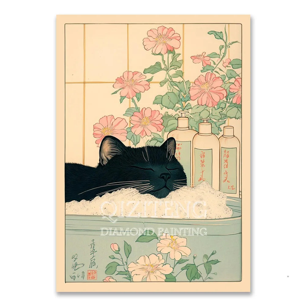 Cat in Bathtub Diamond Painting Retro Animal Picture Full Diamond Mosaic Embroidery Cross Stitch Kits Home Decor New Arrivals