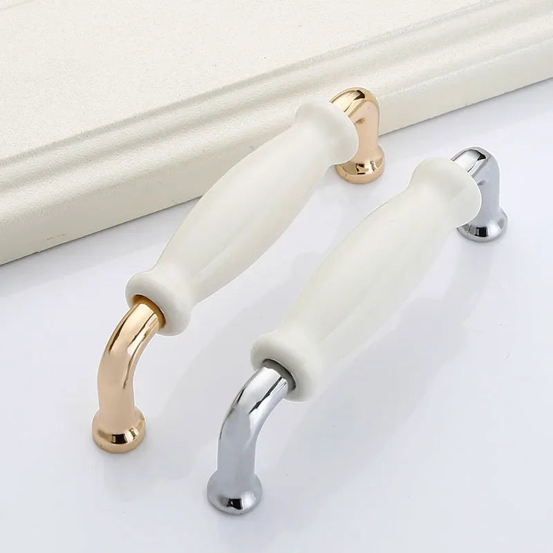 1pcs White Ceramic Door Handles Modern Furniture Knobs Zinc Alloy Ceramic Pulls Kitchen Cupboards Cabinet Door Drawer Handle