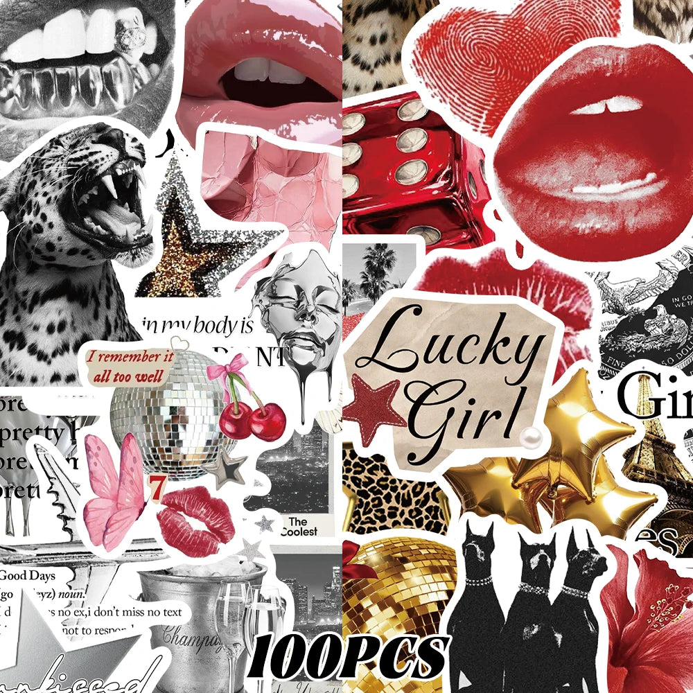 50/100Pcs Silver Lucky Girl Stickers Waterproof Cartoon Gift Decoration Scrapbook Laptop Luggage Water Cup Phone Case DIY Decal