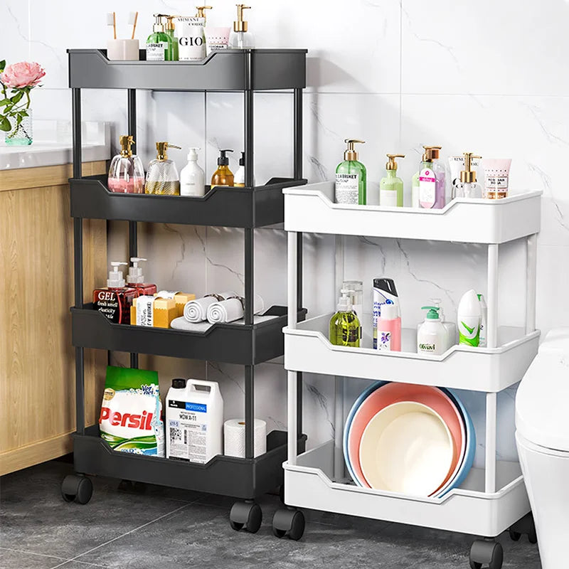 3/4 Tier Mobile Kitchen Organizer Cart With Wheels Rolling Cart Storage Shelf Trolley Bathroom Storage Rack Bar Cart
