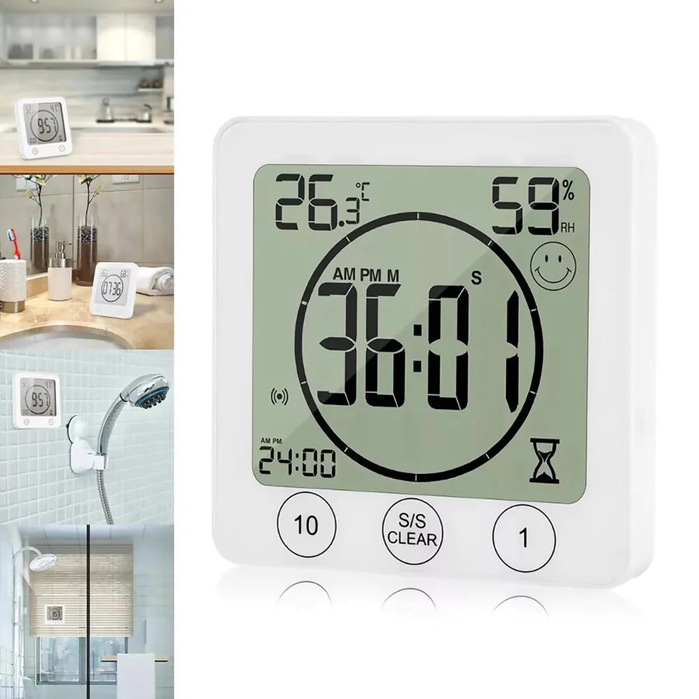 Waterproof Digital Bathroom Wall Clock Shower Timer For Water Spray LCD Digital Watch Temperature Humidity Clock For Shower Room