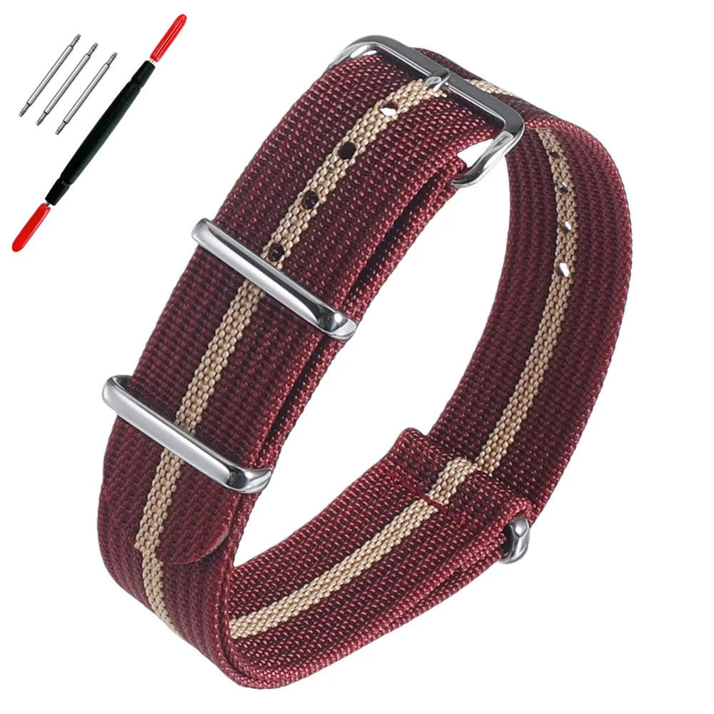 16mm 18mm 19mm 20mm 22mm 24mm Durable Nylon Ribbed Watch Strap Stripped Sport Watch Band Replacement Wristband Belt Accessories