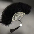 Black feather fan, 1920s hand fan, lace retro feather fan, lace feather fan, 1920s women's clothing, dance performance, wedding
