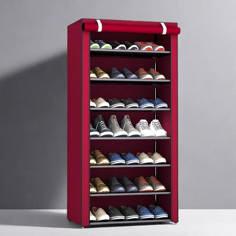 6-10 Tier Burgundy Heavy-Duty Shoe Cabinet with Lid - Easy to Assemble, Vertical Shoe Rack, Can Accommodate 18-30 Pairs of Shoes, Suitable for Dormitories, Schools, Home Storage, Shoe Storage Organizer, Shoe Rack Organizer, S