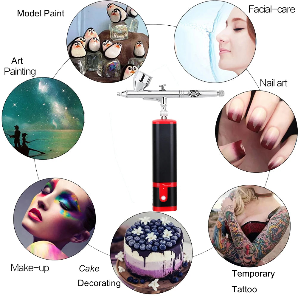 Noiseless Cordless Air Brush Compressor Kit Replace Battery Super Works Airbrush Spray Gun Barber Art Design Beauty Care Tool
