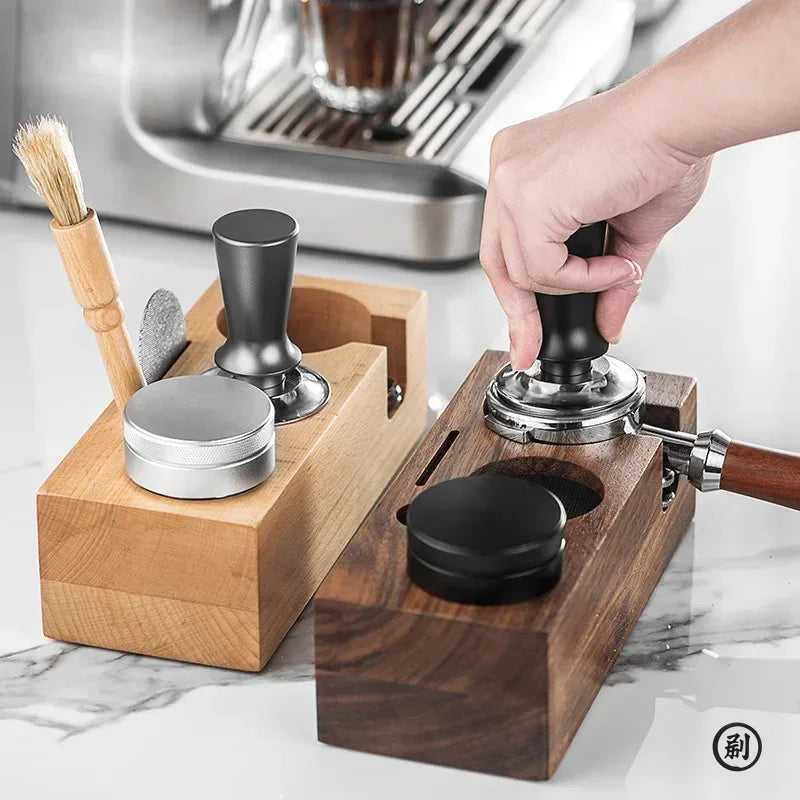 Coffee Tamper Station Stand Wooden Non-slip Espresso Holder Coffee brush Filter Storage Stand Barista Accessories