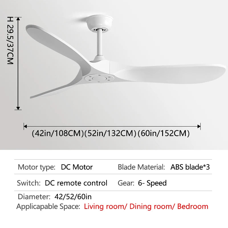 36/42/52/60 Inch Ceiling Fan Industrial Vintage ABS Ventilator No Light Remote Control Decorative Blower Retro Large Fans
