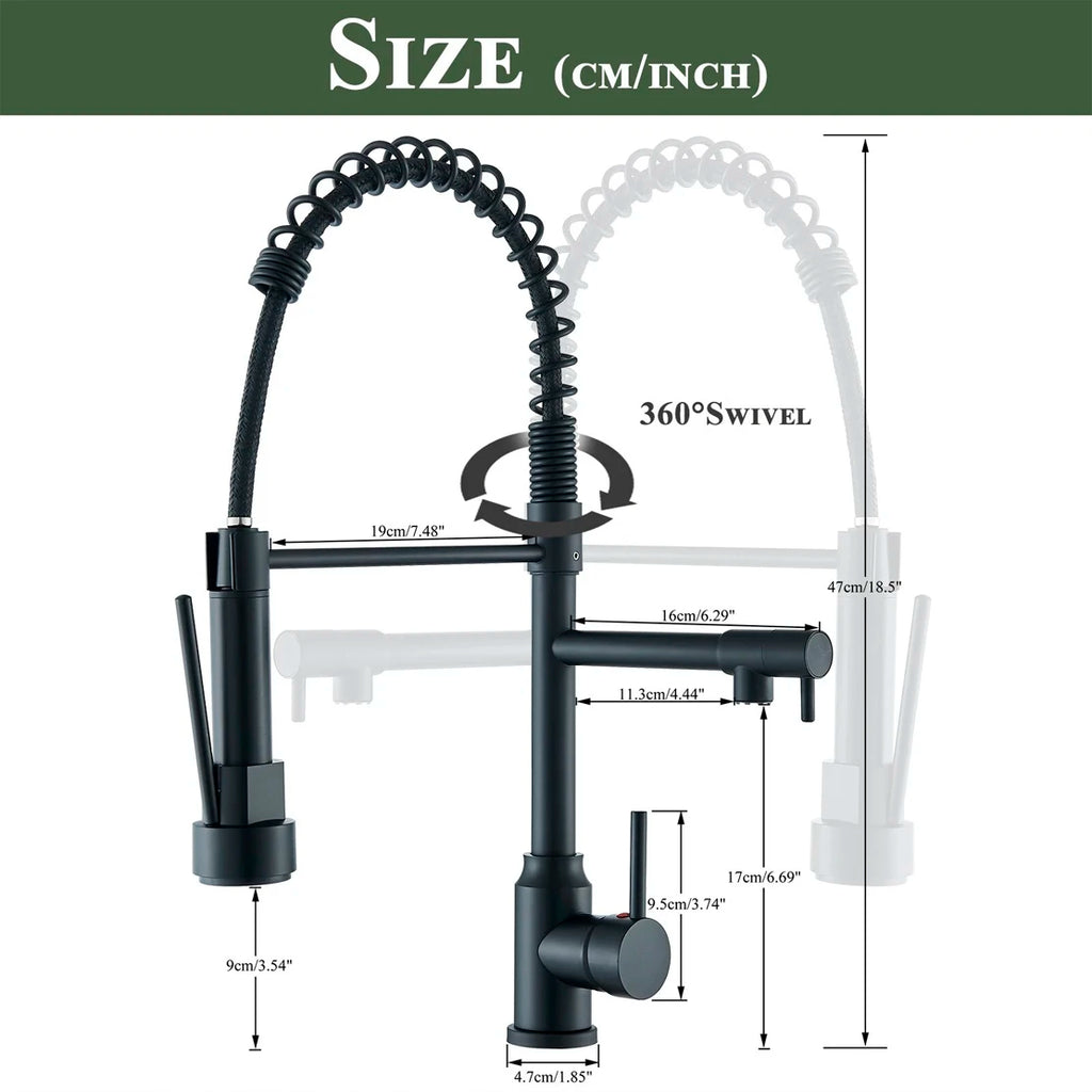 Kitchen Sink Faucet Pull Down Swivel Daul Spout Faucet Brass Deck Mounted Spring Single Handle Cold Hot Water Mixer Tap