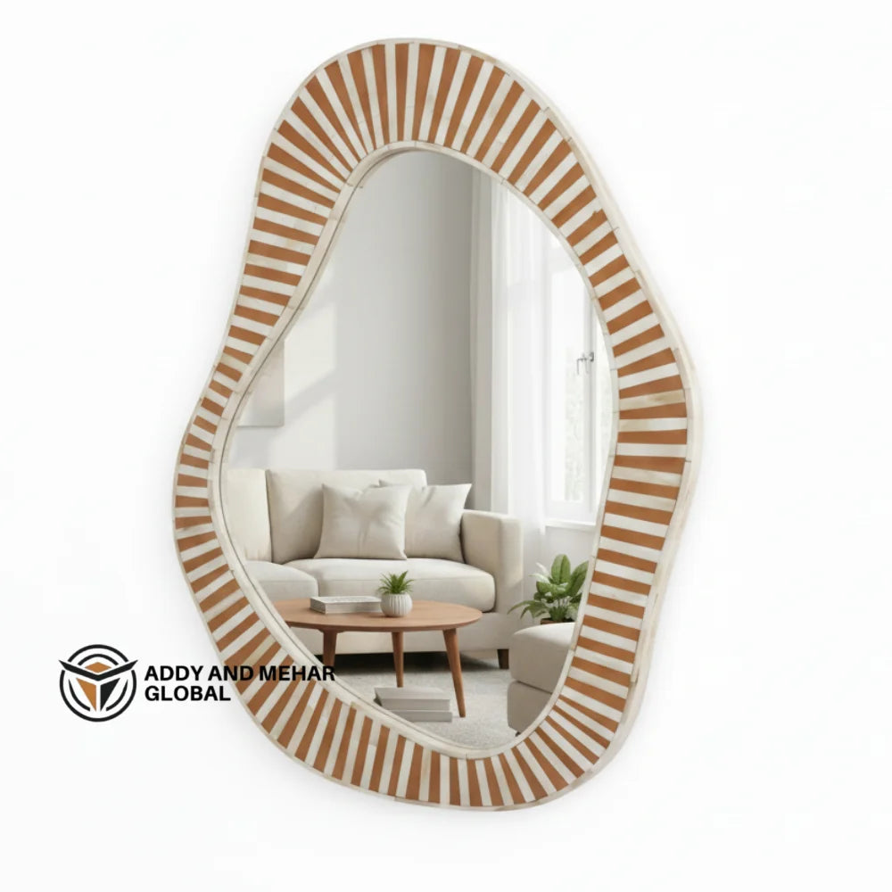 Handcrafted MDF Art Deco Square Stripe Irregular Wall Mirror Eco-Friendly Modern Decorative Wedding Wall Mirror