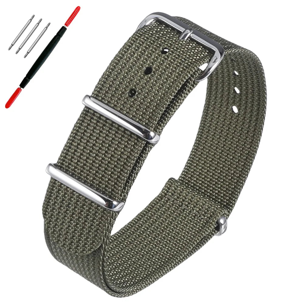 16mm 18mm 19mm 20mm 22mm 24mm Durable Nylon Ribbed Watch Strap Stripped Sport Watch Band Replacement Wristband Belt Accessories