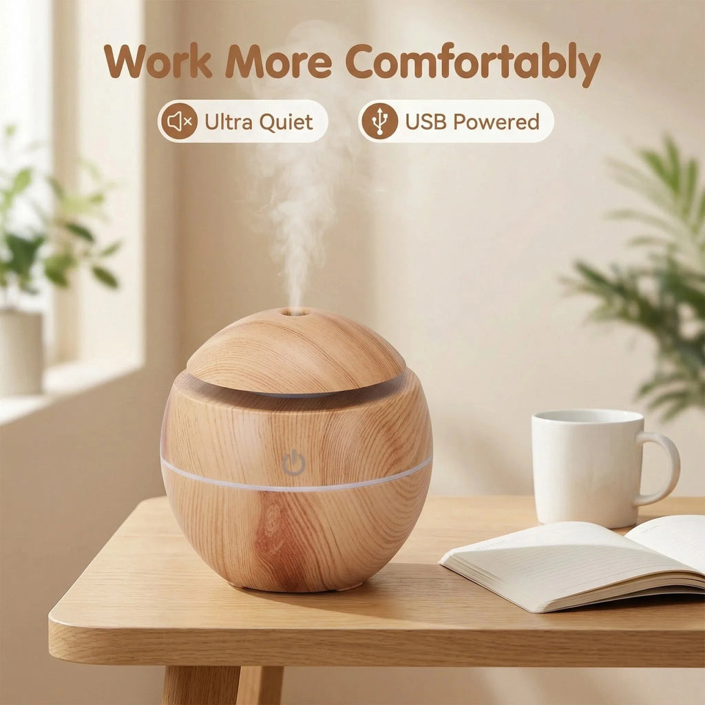 Ultrasonic personal humidifier & aroma diffuser with LED mood light support USB power supply