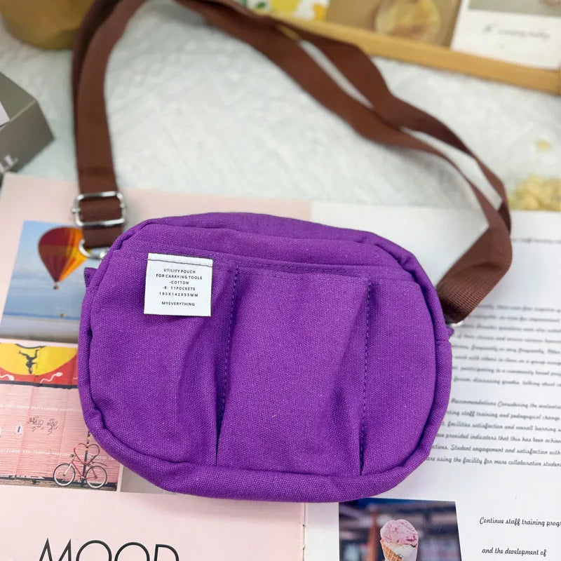 New In Stock Canvas Pencil Pouch Large Capacity Solid Color Japanese Style Portable Multifunctional Journal Storage Bag For Use
