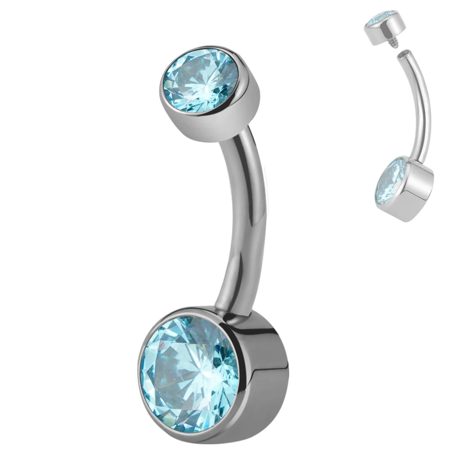 Right Grand ASTM F136 Titanium Belly Button Rings 10mm 12mm with Round CZ Internally Threaded Navel Rings Belly Bars