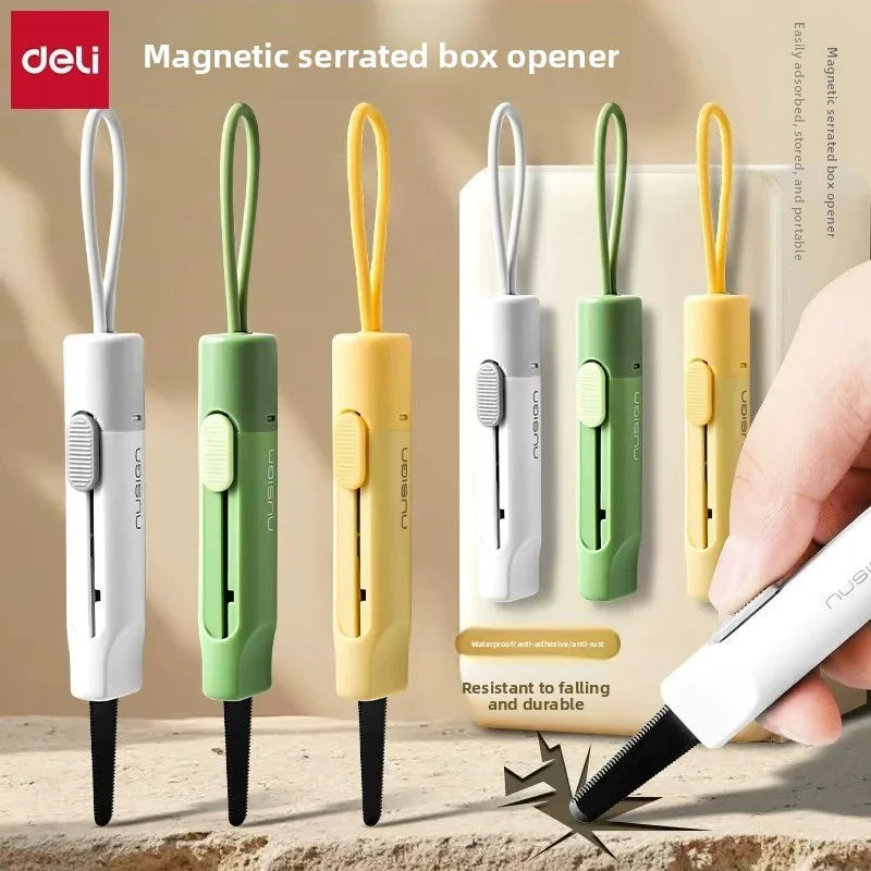 Deli Nusign Mini Portable Magnetic Retractable Utility Knife Thickened Black Blade Keychain Design for carton and Carddboard