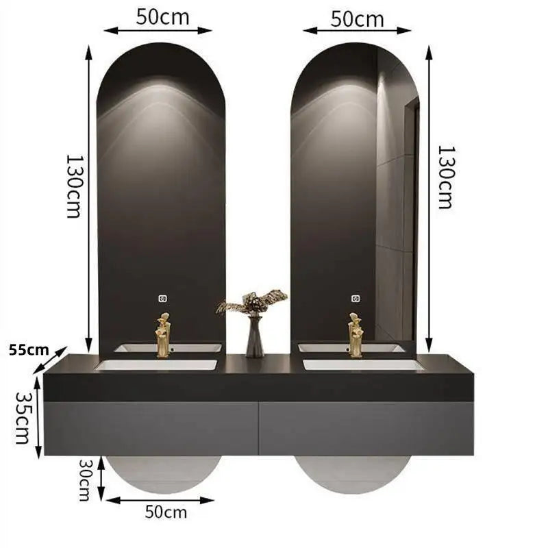 Designer Customized High-end Villa Light Luxury Rock Slab Integrated Basin Bathroom Cabinet Combination Double Mirror Wash
