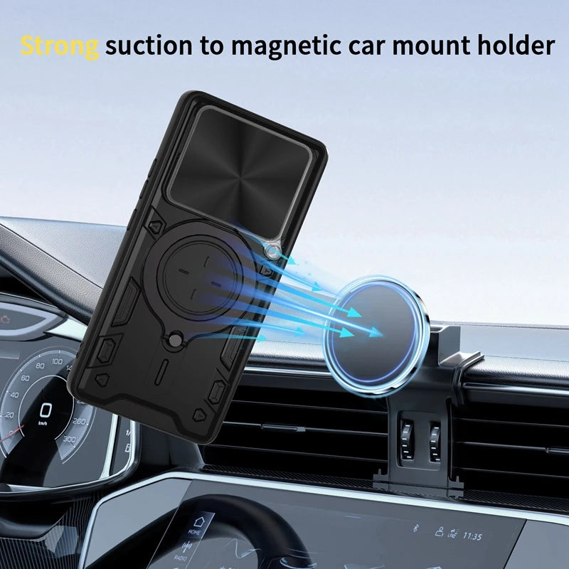 For Xiaomi POCO M7 Pro 5G Case Armor Car Magnetic Holder Ring Phone Case For Mi Poco M7 Pro M7Pro Slide Lens Protector Cover