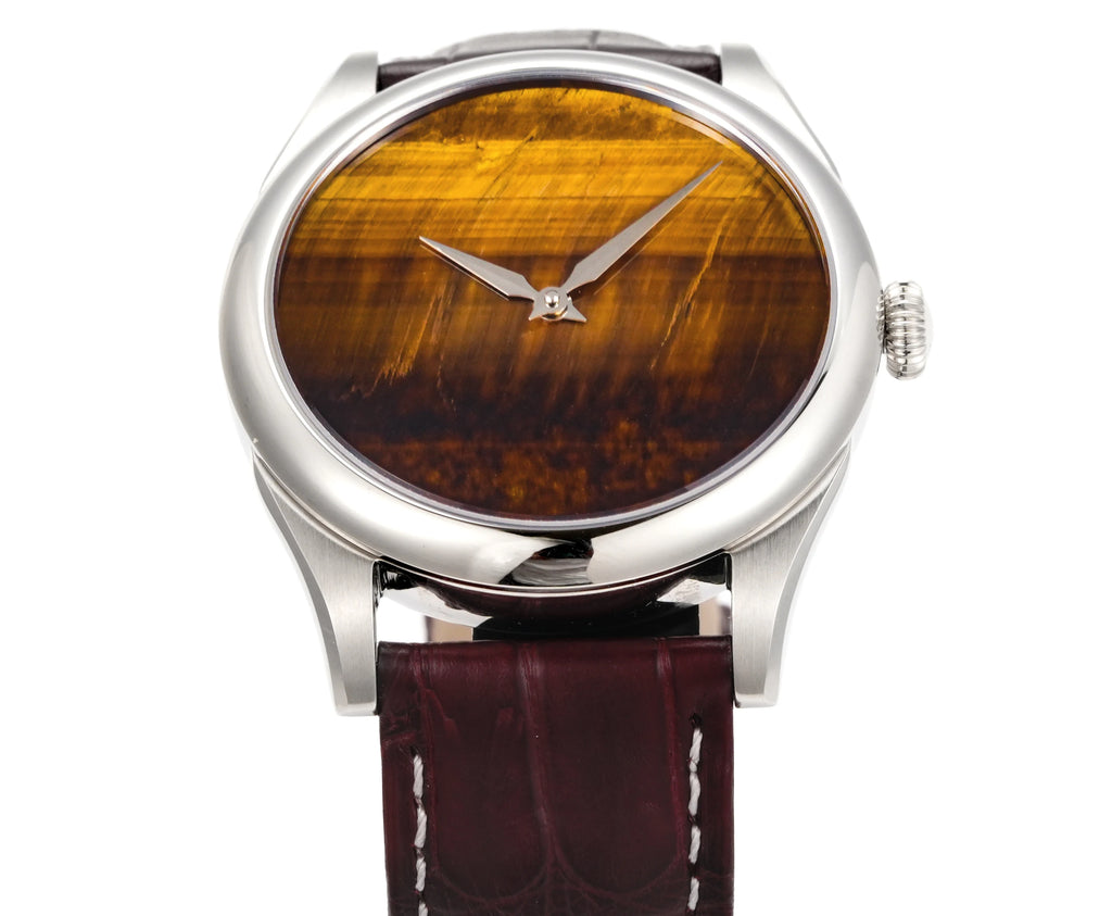 HUASUO New 38mm Business Men Watch Tiger Eye Stone Dial PT5000 Automatic Mechanical Gemstone Wristwatch Sapphire Waterproof 50M