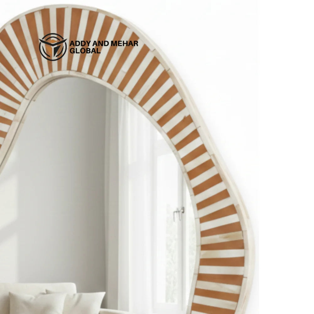 Handcrafted MDF Art Deco Square Stripe Irregular Wall Mirror Eco-Friendly Modern Decorative Wedding Wall Mirror