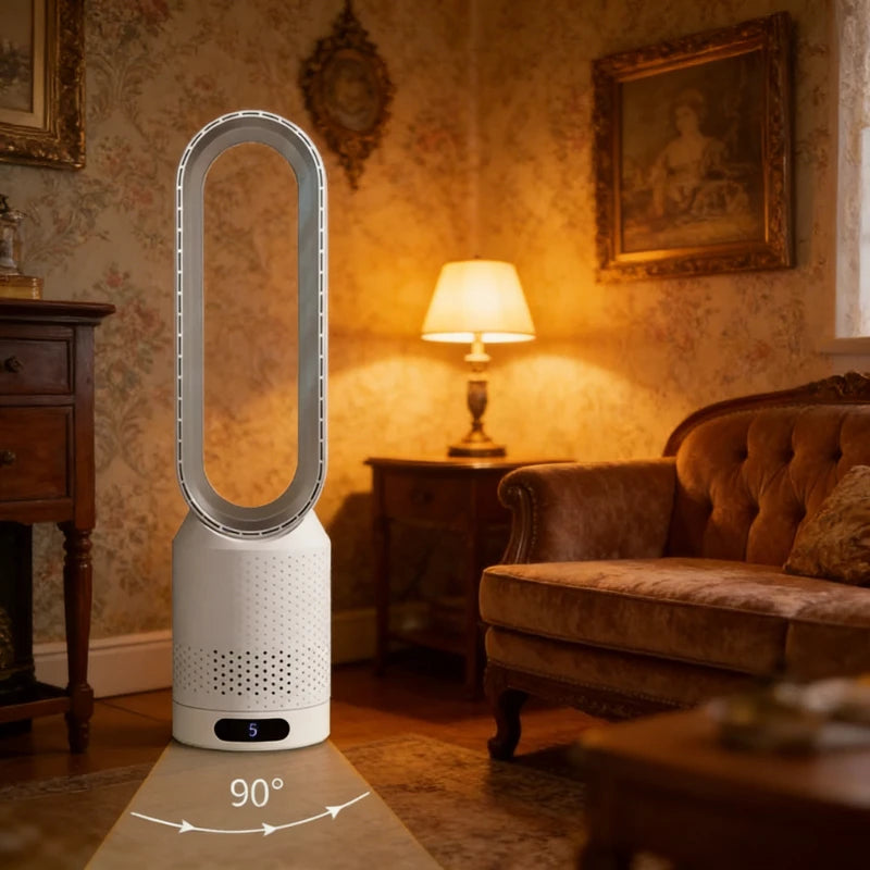 Smart Bladeless Tower Fan 8 Speed Settings Intelligent Timer 90° Oscillating Remote Control Quiet Air Circulator for Home Office