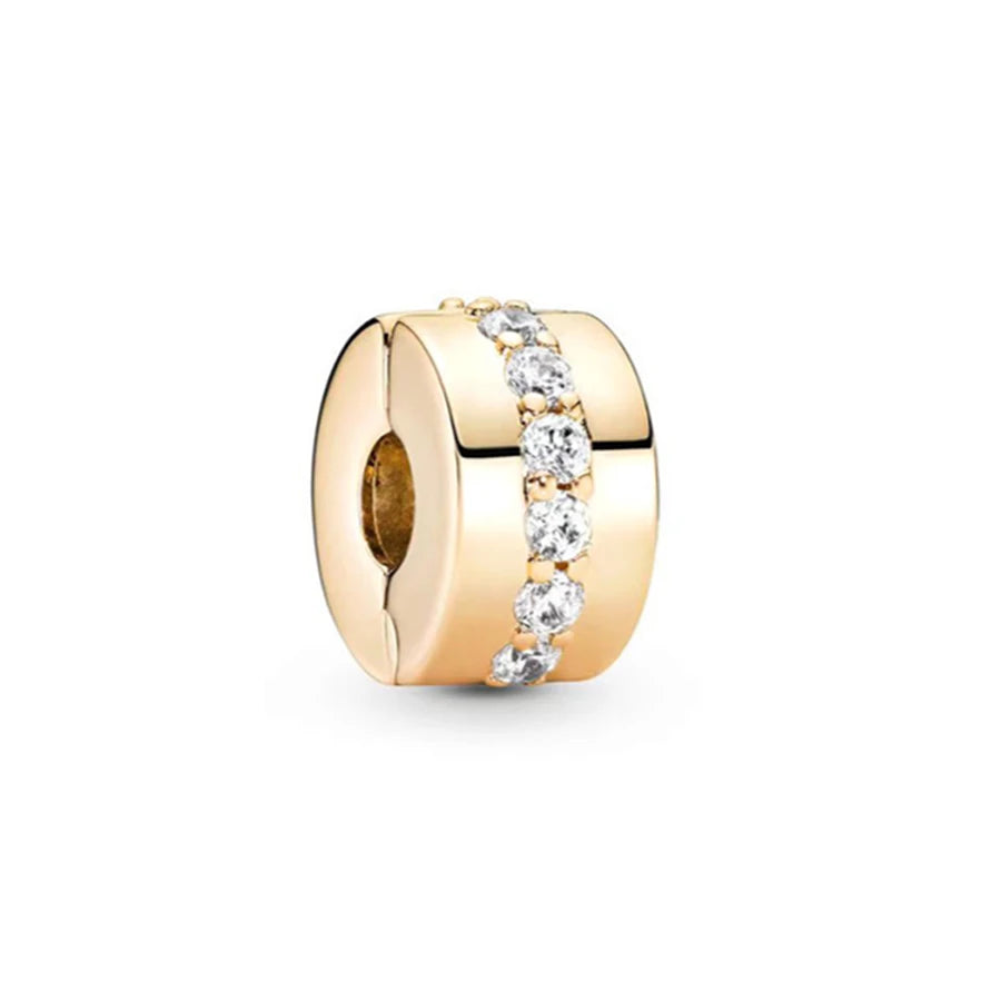 Gold Plated CZ Charms Fit Original Bracelet 925 Sterling Silver Core Heart Star Flower Dangle Beads Luxury DIY Jewelry Gift