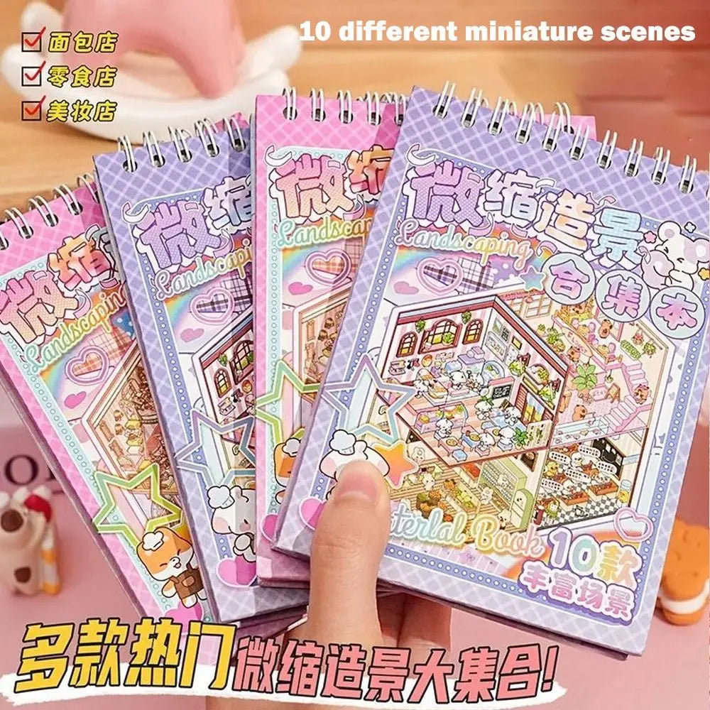 New Cartoon 3D Landscape Sticker Book Three-dimensional DIY Cabin Scene Pocket Sticker Miniature Scene Book Student Kid Child