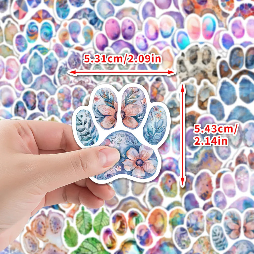 50PCS Watercolor Paw Print Graffiti Stickers - Cartoon Cat Footprint Decor for Water Cup & More RecordingYourLife Store