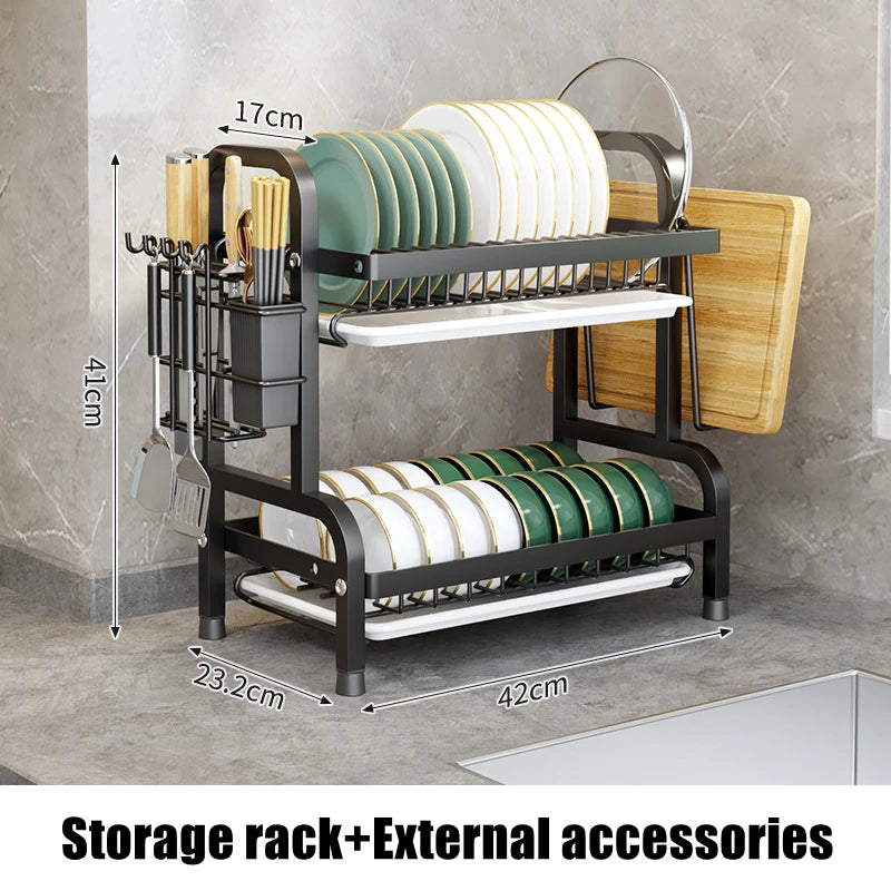 Dish Drying Rack Stainless Steel 2-tier Compact Kitchen Dish Rack Drainboard Large Rust-proof Dish Drainer With Utensil Holder