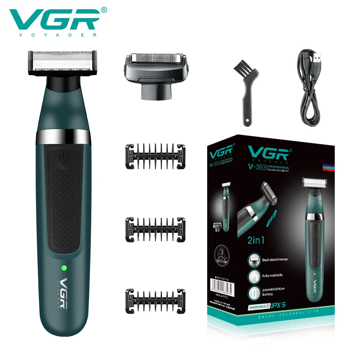 VGR Electric Shaver Hair Trimmer Professional 2 in 1 Shaver Razor Waterproof Beard Trimmer Household Hair Shaving for Men V-393