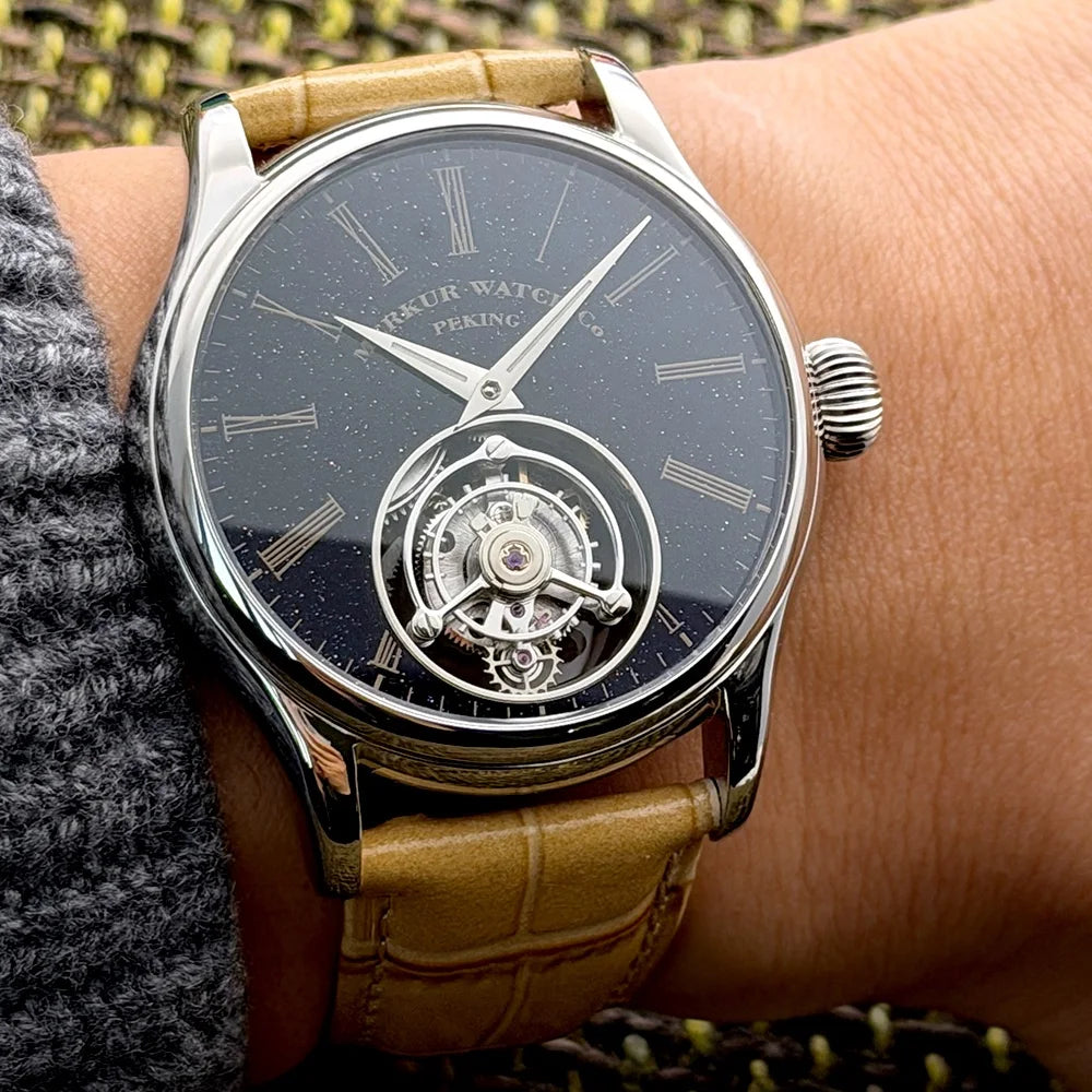 Merkur 100% Tourbillon Watch Men's Natural Stone Dial Malachite Sapphire Watch For Men Mechanical Wristwatches Relogio Masculino