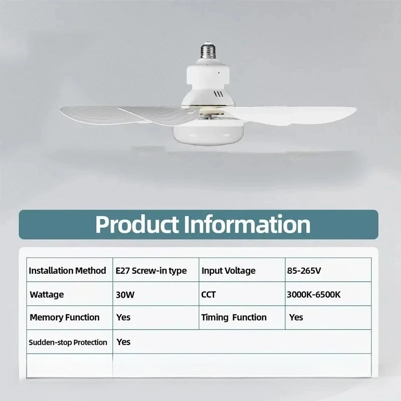 Cordless Light Socket Fan for Kitchen Bedroom Small Room LED Socket Fan Light with Remote Small Ceiling Fan with Light