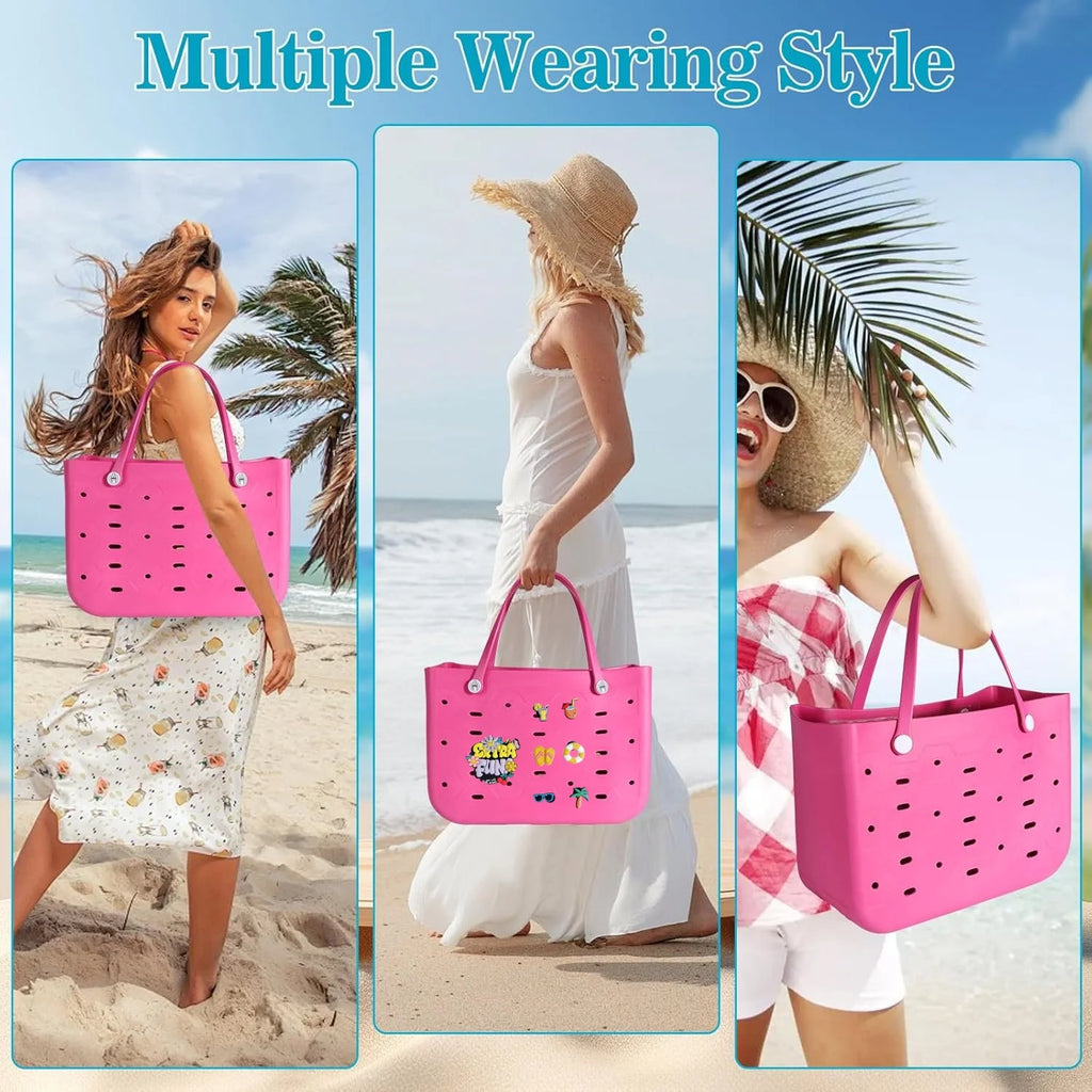 M/L/XL Beach Bag Fashion EVA Waterproof Rubber Picnic Storage Basket Travel Shopping Handbag Women Shoulder Solid Color Tote Bag