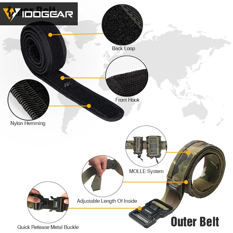 IDOGEAR Tactical 2" Belt Quick Release MOLLE Belt With Inner Outer Adjustable For Men Outdoor Sport Airsoft 3444