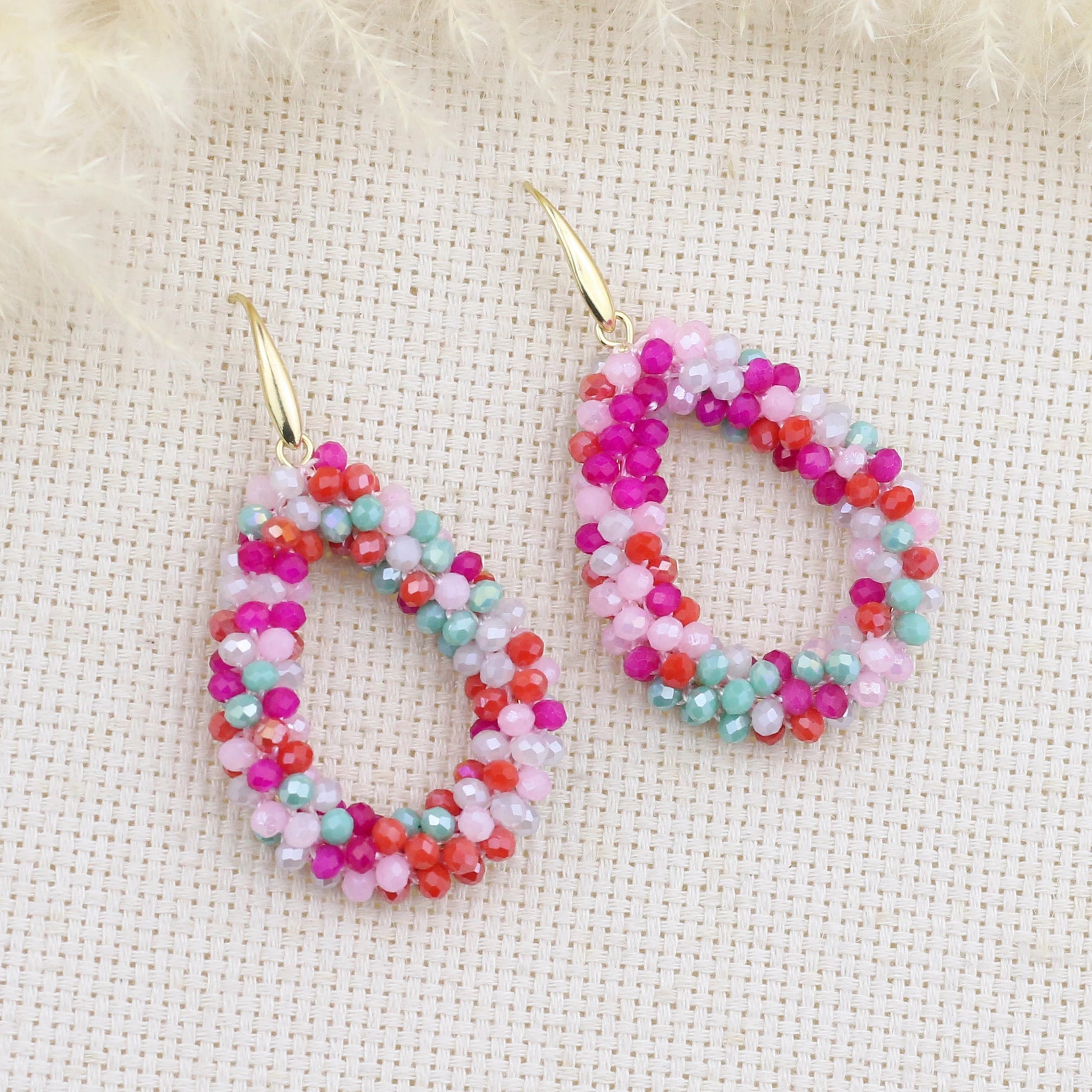 INKDEW Mixed Color Big Drop Earrings Colorful Bead Handmade Threading Crystal Earrings for Women Gift Water Drop Jewelry EA004
