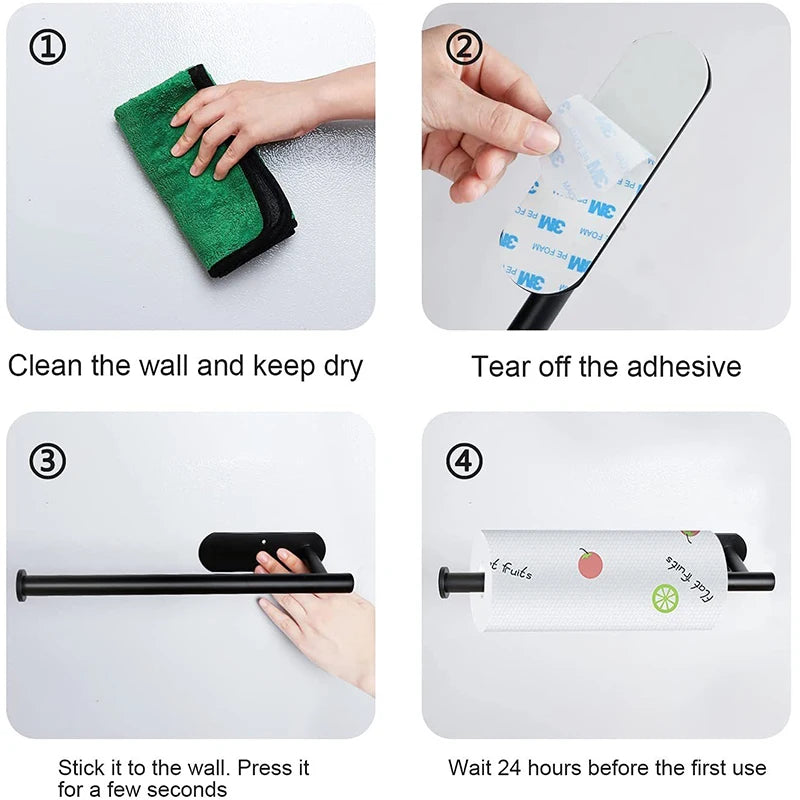Stainless Steel Paper Towel Holder Self Adhesive Toilet Roll Paper Holder No Punching Kitchen Bathroom Lengthen Storage Rack