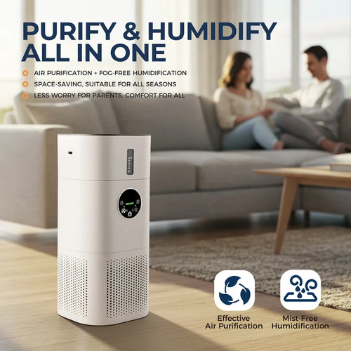 2-in-1 Air Purifier with Humidifier Combo for Home Allergies and Pets Hair, Smokers in Bedroom, H13 True HEPA Filter，White