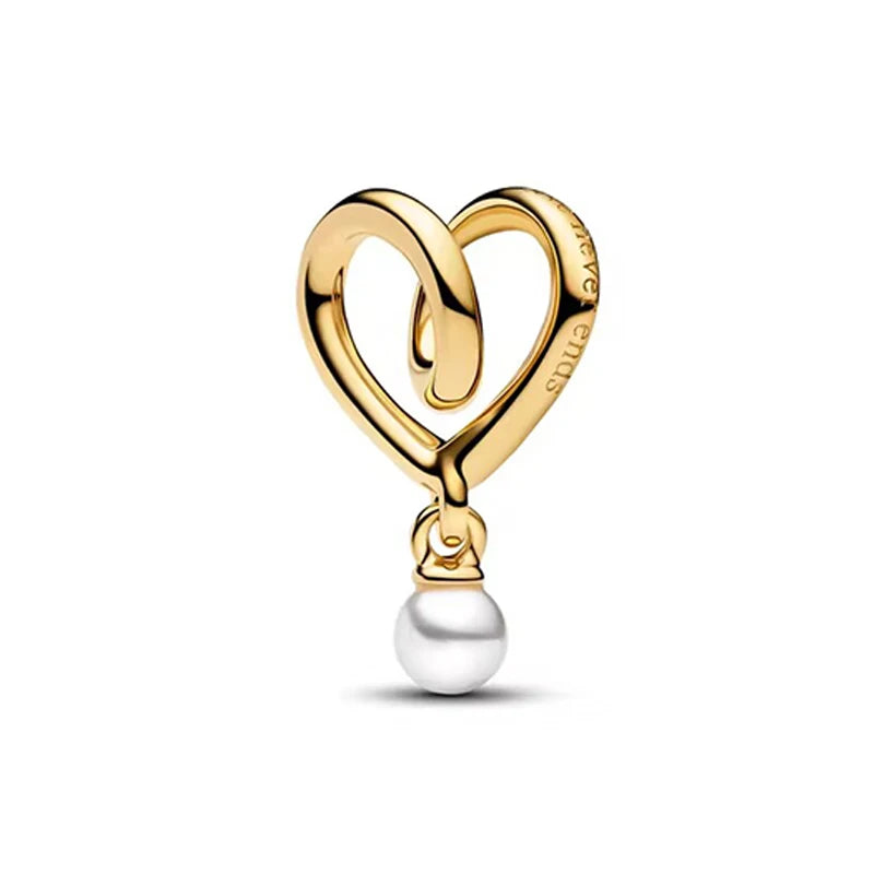Gold Plated CZ Charms Fit Original Bracelet 925 Sterling Silver Core Heart Star Flower Dangle Beads Luxury DIY Jewelry Gift