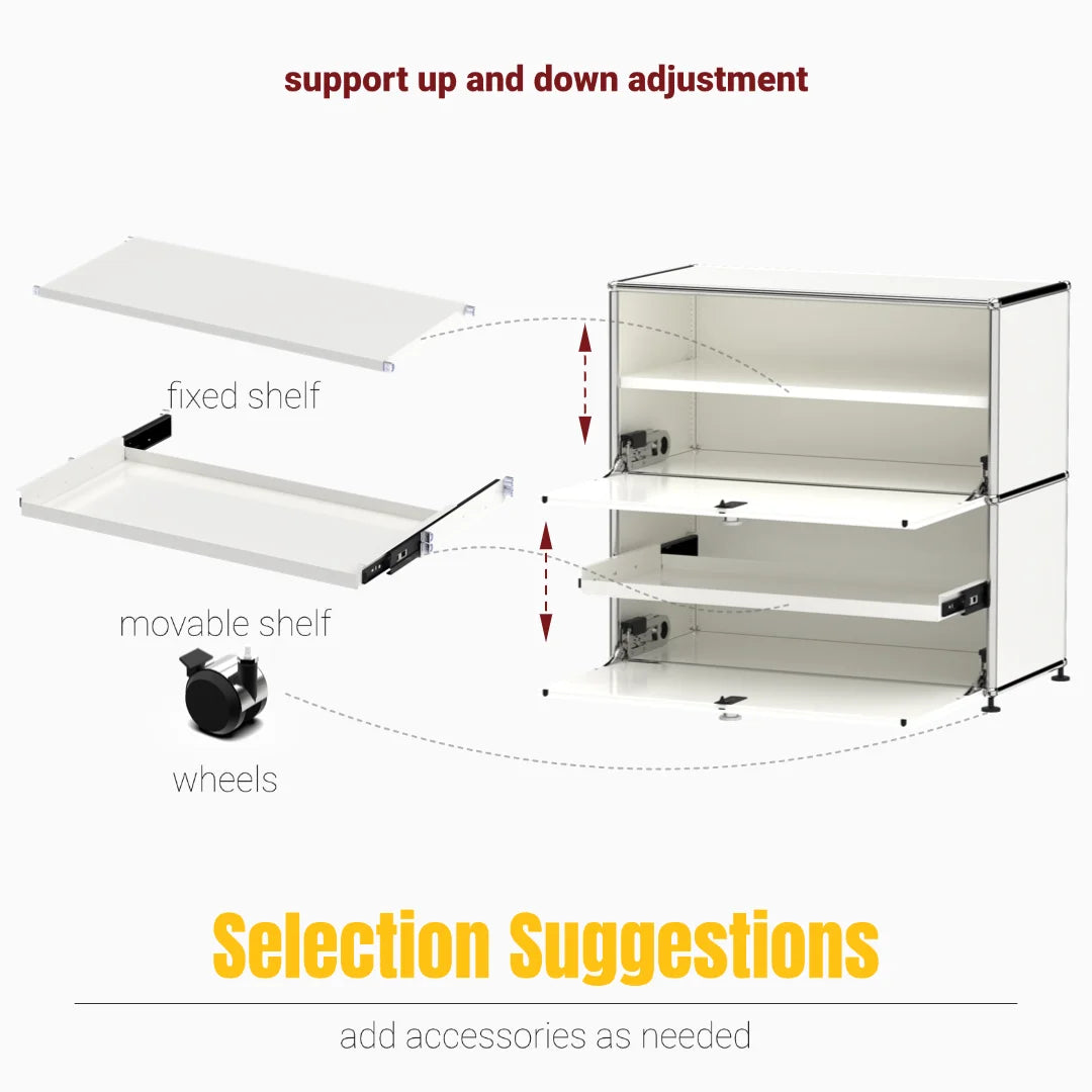 Modern Steel Flip Door Cabinet｜2-Tier Modular Storage Unit｜Custom Color Metal Organizer for Entryway, Living Room or Office
