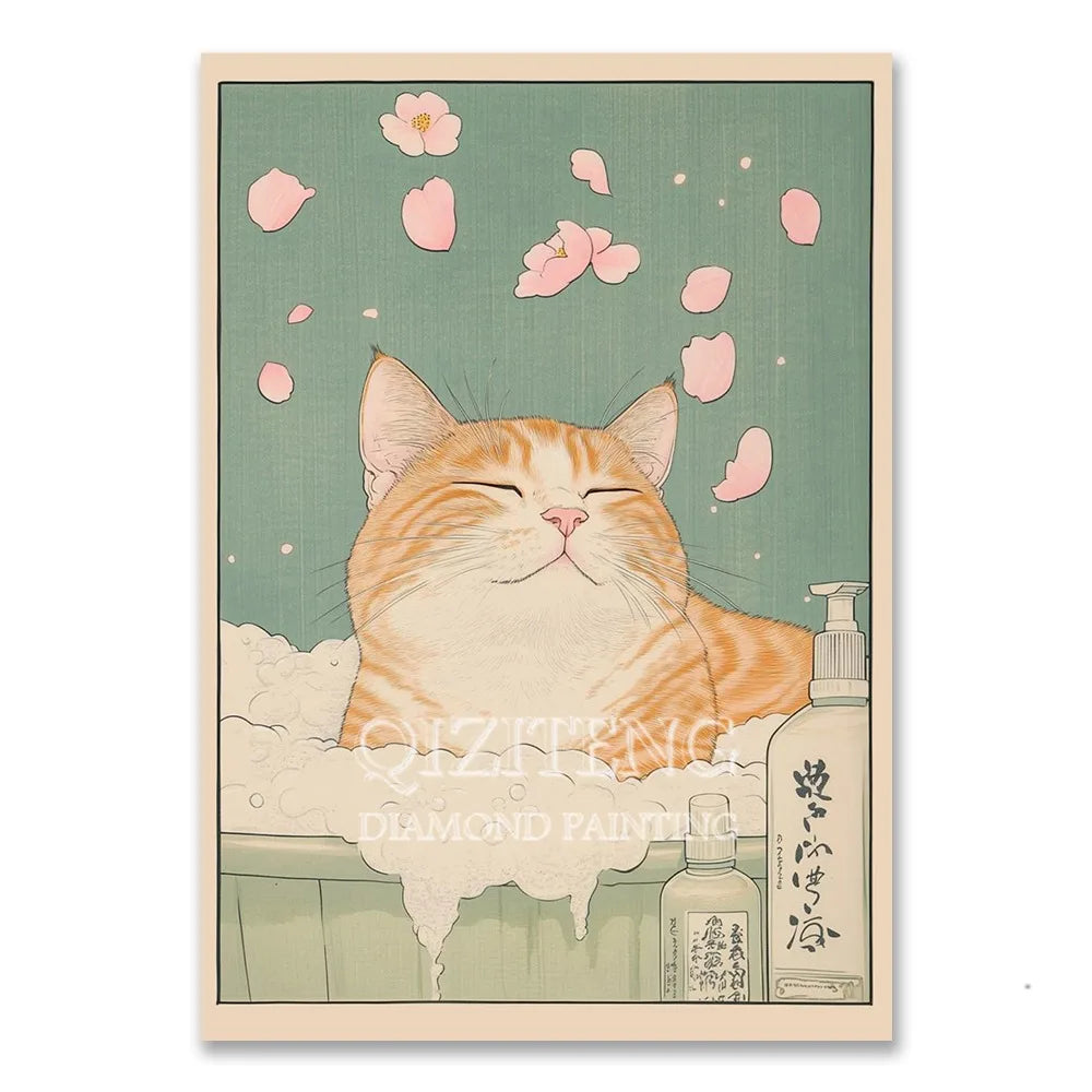 Cat in Bathtub Diamond Painting Retro Animal Picture Full Diamond Mosaic Embroidery Cross Stitch Kits Home Decor New Arrivals