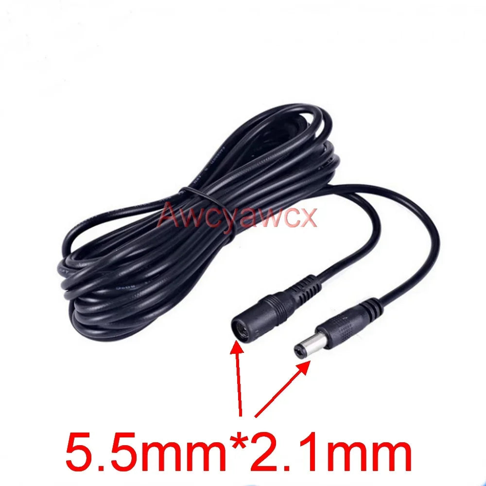 5M 12V DC Power Supply Cable Extension Cord Female to Male Plug 5.5mm 2.1mm Adapter 24V 9V 6V 5V CCTV LED Light solar energy fan