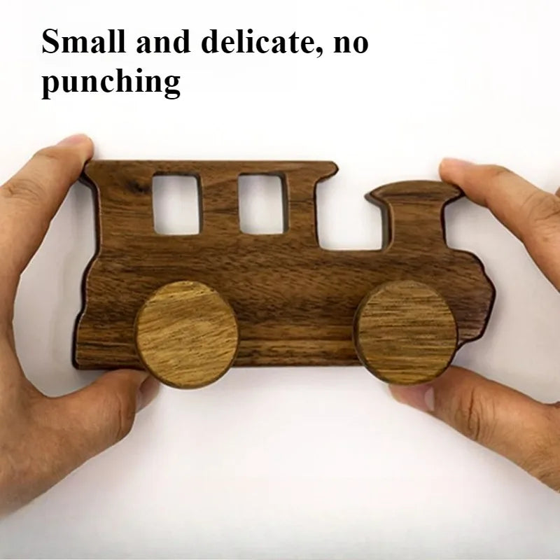 Walnut Wood Coat Racks Creative Locomotive Clothes Hook Retro Living Room Simple Wall Storage Hook Home Decoration Accessories