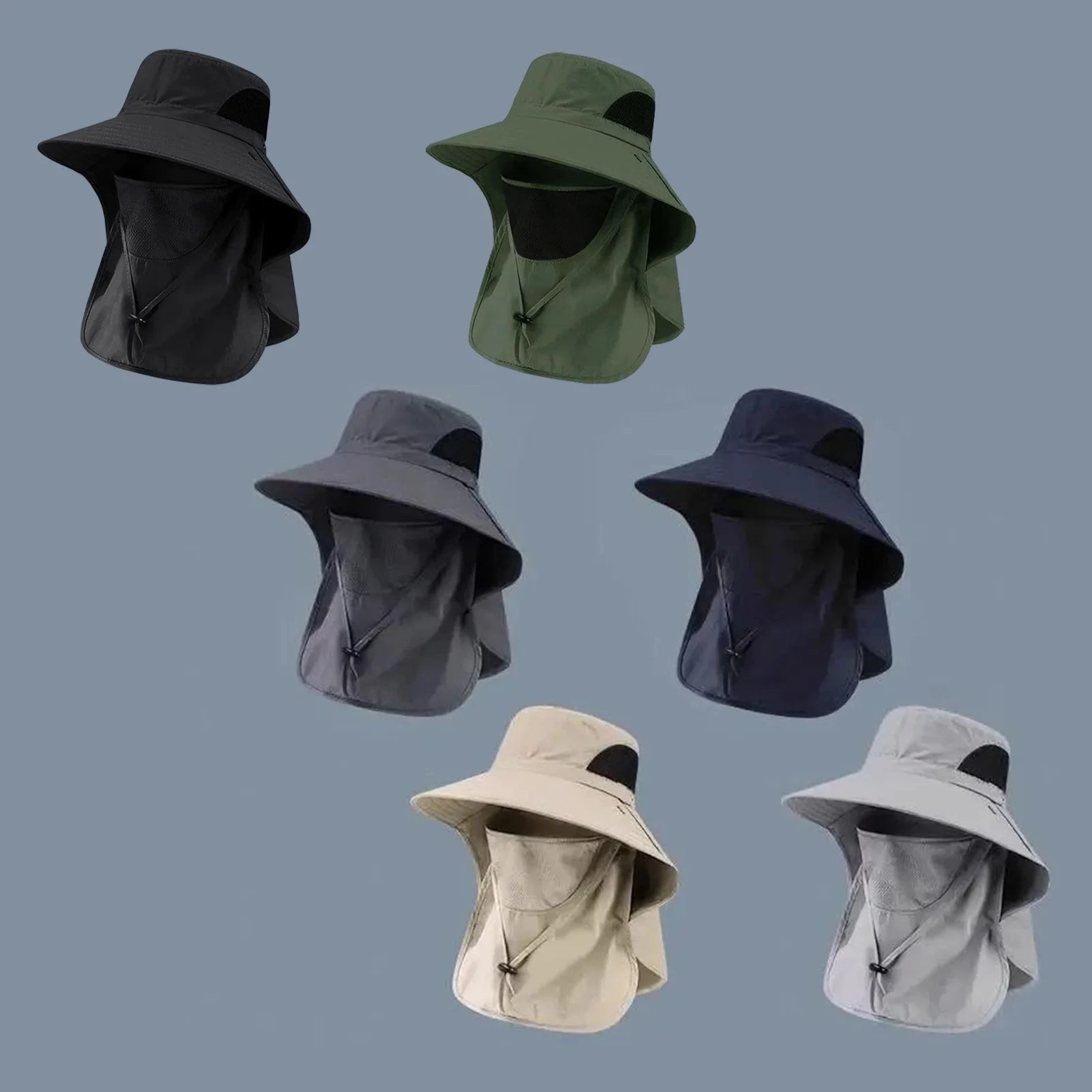 Polyester Sun Fishing Hat With Neck Cover Wide Brim UV Protection Breathable With Chin Strap For Beach Hiking Men Women