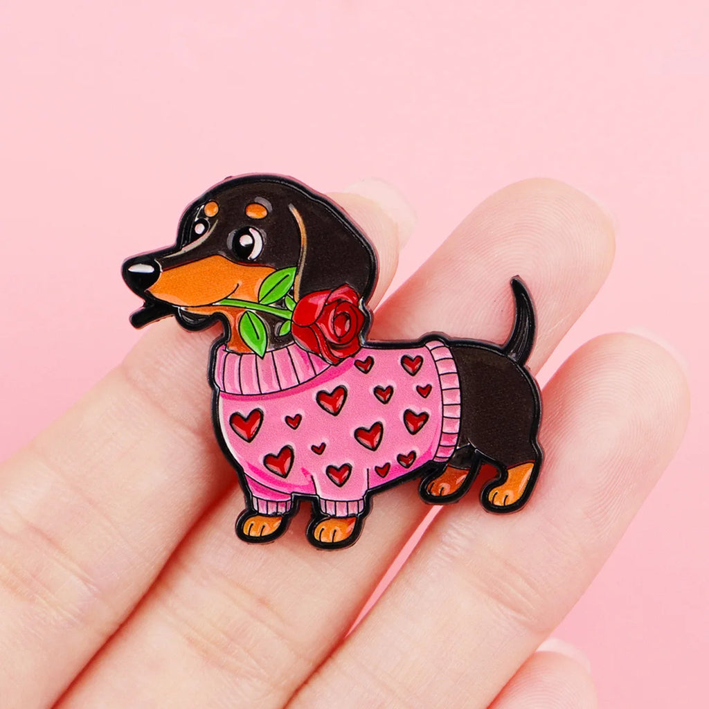 Sweater Sausage Dog Enamel Pins Cute Animal Couple Brooch Lapel Pin Badge on Backpack Clothing Accessories Fashion Jewelry Gifts